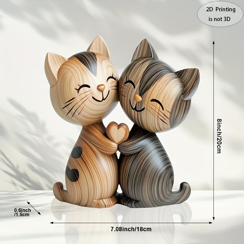 1pc  2D Flat Print - Handmade Kitten Couple Wooden Sculpture, Charming 2D Gift for Cat Lovers