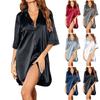 Women's Satin Robe Summer Lightweight Short Kimono Bathrobe Solid Color Smooth Sexy Loungewear Soft Breathable
