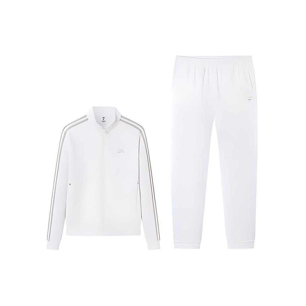 Anta Embroidered Logo Print Fleece Warm Running Leisure Set Women Sets Ivory 962348201-1