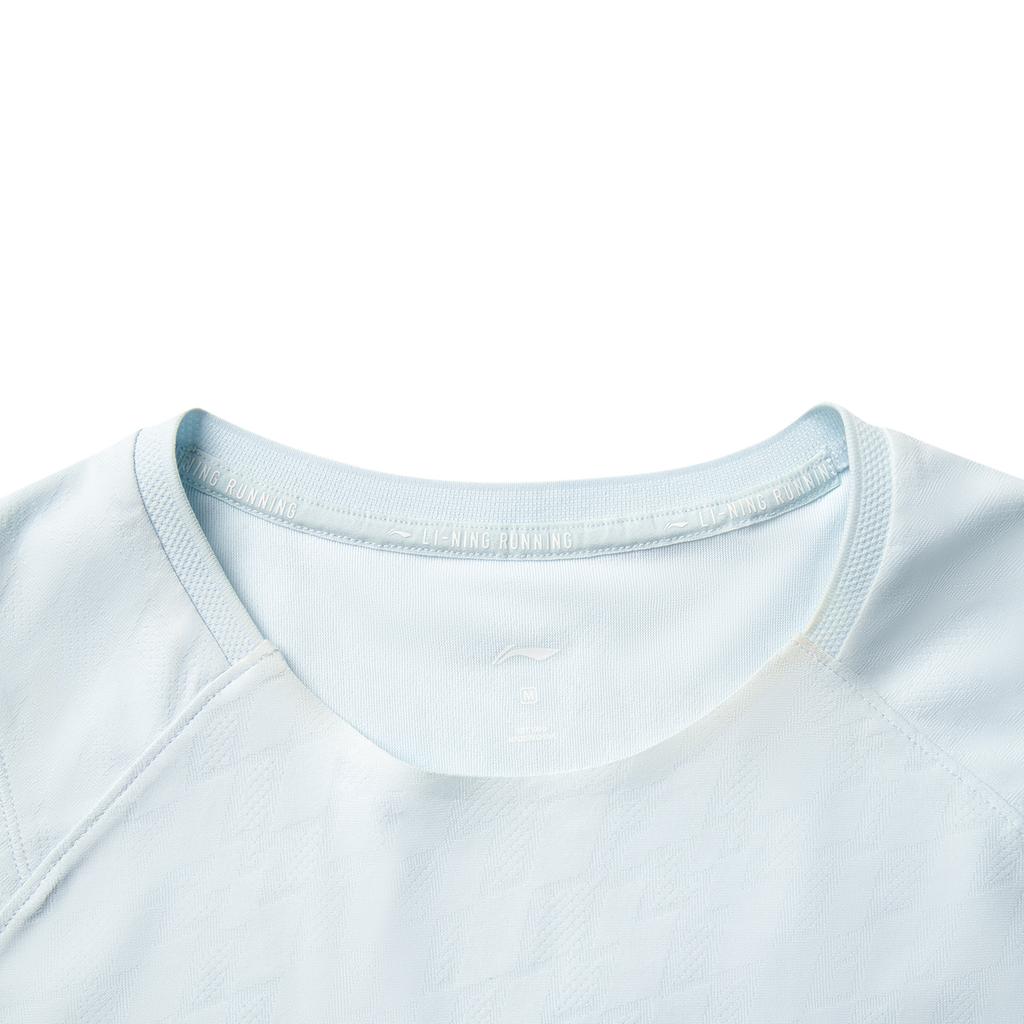 Li Ning Running Series Solid Color Round Neck Comfortable Breathable Versatile Short Sleeve T-Shirt Women Tops Cloud-Porcelain-Blue ATSV366-3
