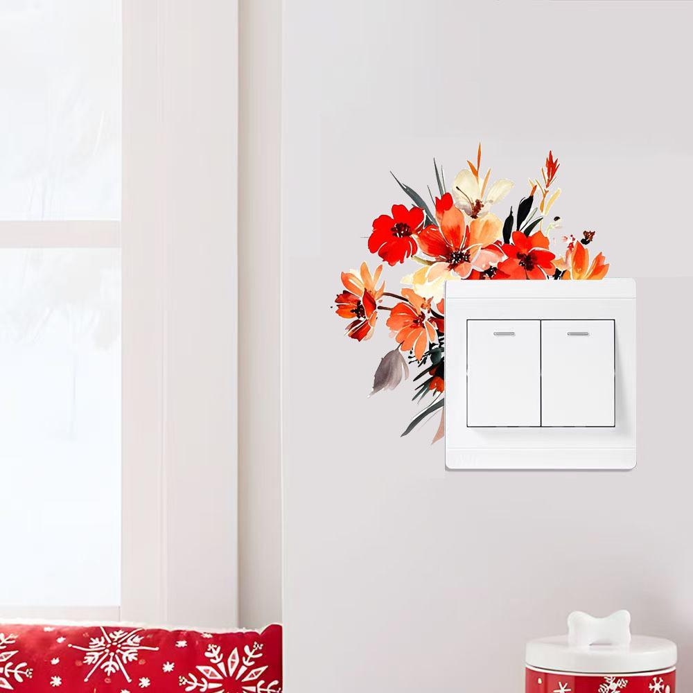 Self-adhesive Waterproof Minimalist Flower Switch Stickers for Living Room Bedroom Wall Decor