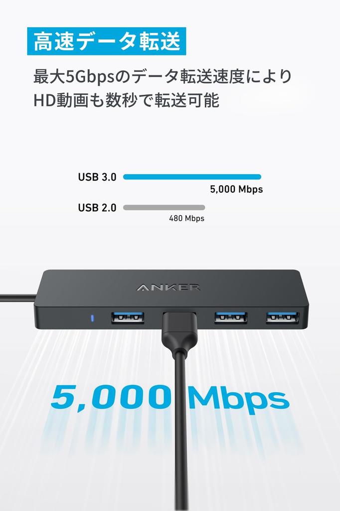Anker Daten-Hub Datentransfer mit USB und Kompatibel mit und 20cm USB-Hub für Remote und Homeoffice USB-C (4-in-1, 5 Gbit/s) Hochgeschwindigkeits-USB-A 3.0