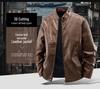 Men's Slim Fit Stand Collar Motorcycle Leather Jacket for Spring and Autumn