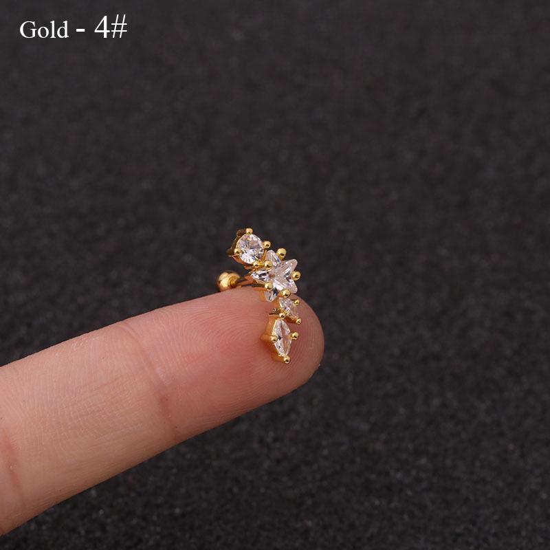Free Shipping Curved Cz Cartilage Stud Helix Rook Conch Screw Back Earring 10g Stainless Steel Ear Piercing Jewelry