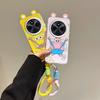 KEYSION Cute Ear Cartoon Case for Redmi 14C with Lanyard Soft Silicone+PC Shockproof Phone Back Cover for Xiaomi POCO C75