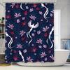 Moderne Duschvorhang für Badezimmer mit Blumenvogel-Print Marineblau Rot Rosa Heimdekoration Wasserdichtes Gewebe Badezimmer-Bänder für Kinderzimmer-Dekoration