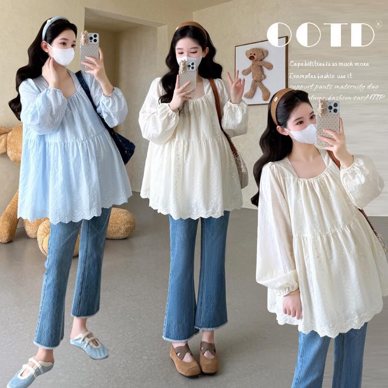 Spring 2026 Korean Lace Embroidery Maternity Doll Shirt Top Extra Large
