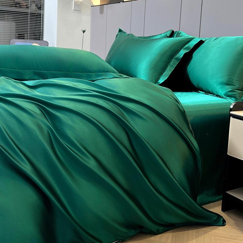 Summer Ice Silk Four-Piece Bed Hat Imitation Tencel Quilt Cover Cool Silk Bed Sheet Washed Silk Quilt Cover