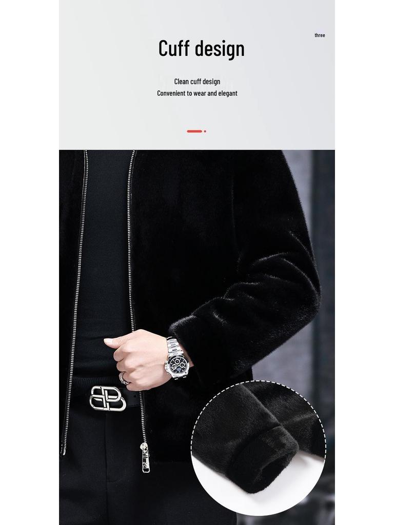 Men's Full Mink Fur Lapel Jacket - Winter Thick Faux Fur Coat