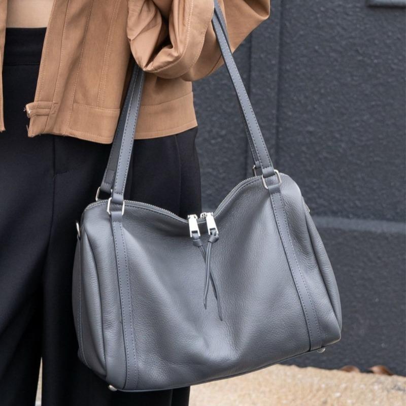 Ladies' Bag Single-shoulder Retro Boston Large Capacity Genuine Leather Large Bag