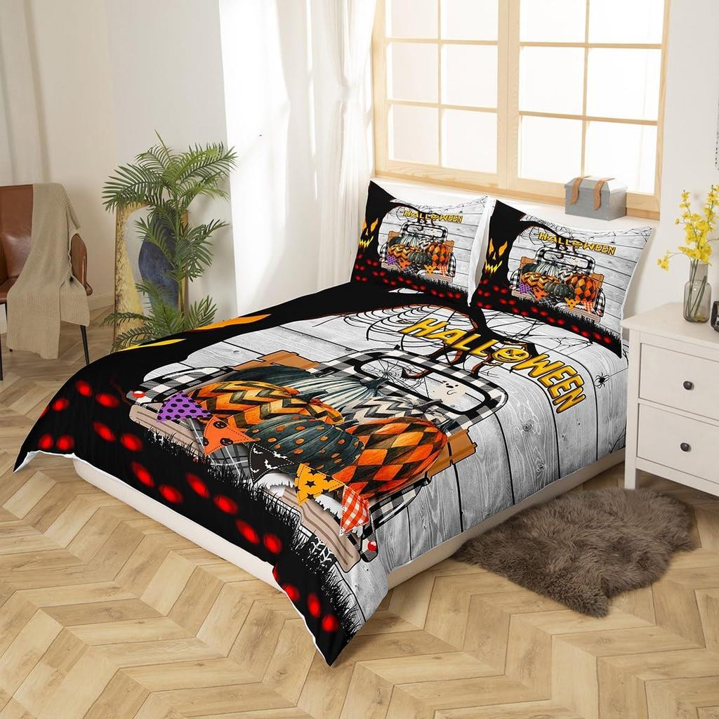 Pink Ghosts Duvet Cover Set Single Size Halloween Theme Bedding Set 2/3pcs Kids Girl Room Decor Gothic Skull Spider Bat Pumpkin