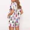 2Pcs/Set Pajamas Set Women Loungewear Sleepwear Button Closure Lapel Short Sleeve Casual Print Pajamas