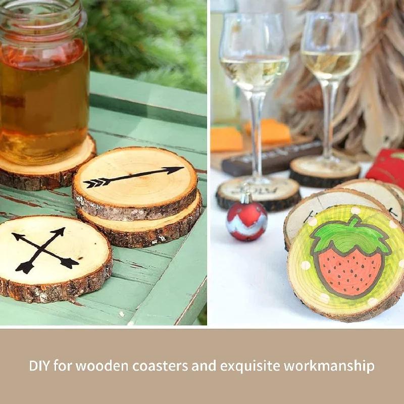 10Pcs 12-14CM Natural Pine Round Unfinished Wood Slices Circles With Tree Bark Log Discs DIY Crafts Wedding Party Painting