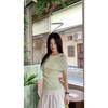 Off-the-shoulder T-shirt women's summer one-word shoulder splicing fake two pieces commuting small fresh short-sleeved top small fresh