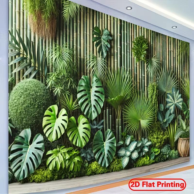 

2D Monstera Bamboo Backdrop, Jungle Greenery Party Background 47.2x31.5inch/120*80cm