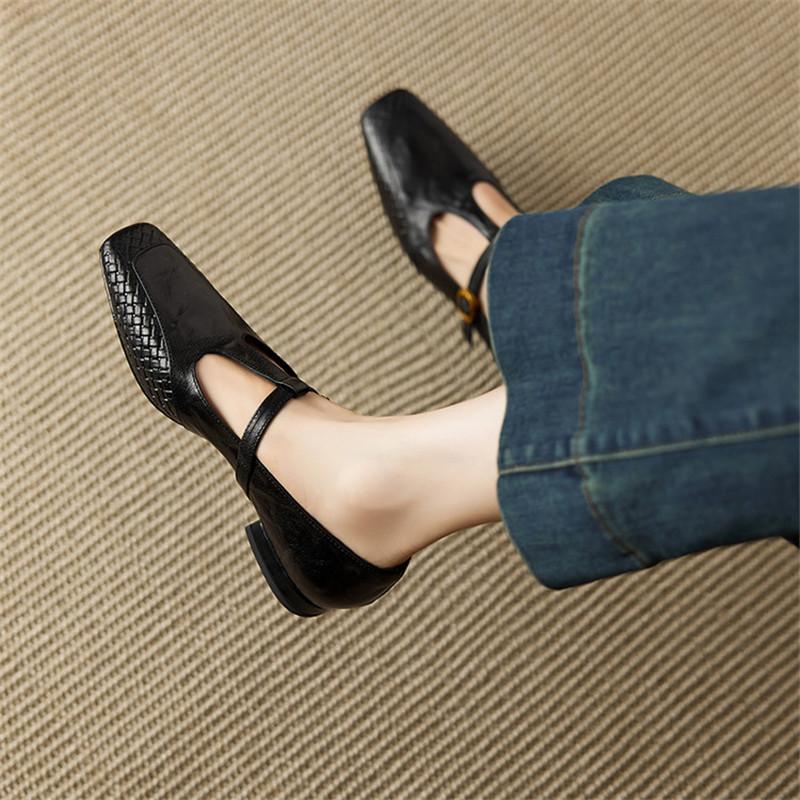 Fashion New Spring/autumn Sheep Leather Women Shoes Square Toe Mary Jane Shoes for Women Fashion Retro Belt Buckle Low Heel Women Pumps