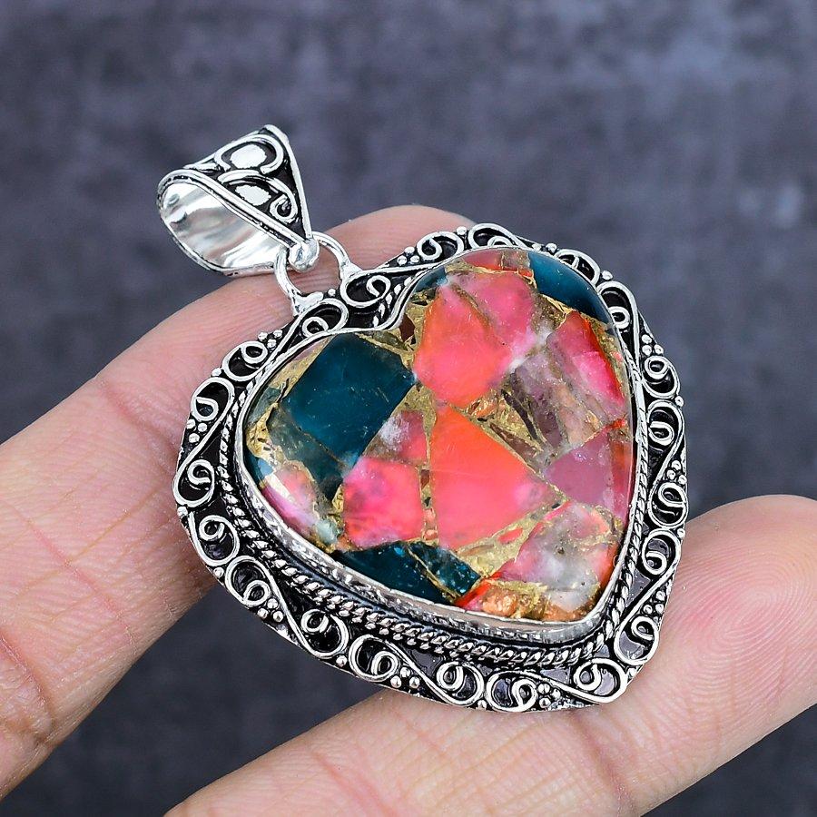 Natural Watermelon Tourmaline Gemstone 925 Sterling Silver Pendant 2.09" ETC-14049