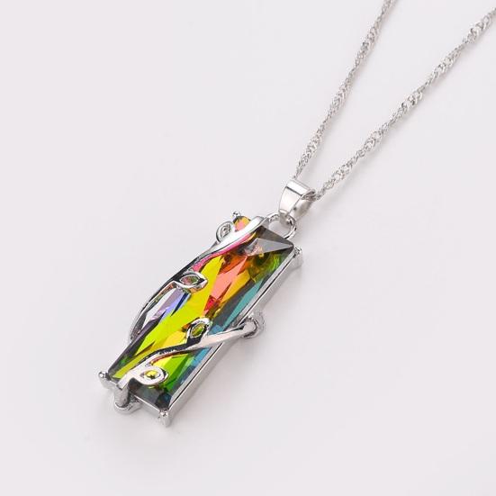 Colorful Faux Crystal Necklace Rectangular Pendant Necklace Stylish Vine Design Adjustable Dainty Necklace