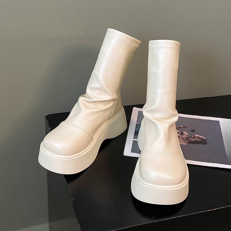 Modă Modă Cizme Peste Coapsă Toamnă Nou Vârf Rotund Fermoar la Spate Platformă Antiderapant Rezistent la Uzură Cizme Simple