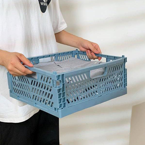 Collapsible Crate Plastic Folding Storage Box Basket Utility Cosmetic Container Desktop Holder Home Use School Desk Storage Box