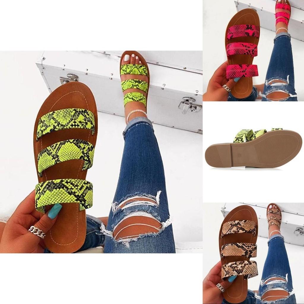 Stylish Women's Snakeskin Slippers Casual Flats Sandals Perfect For Summer Days