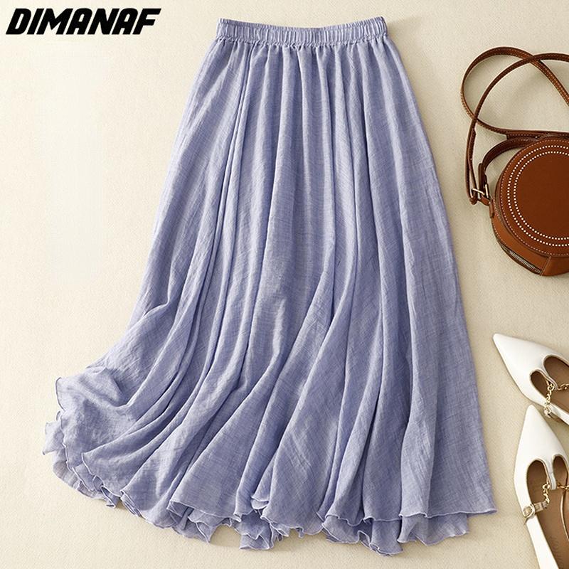 

DIMANAF Большие размеры женские однотонные юбки женские эластичные базовые высокие модные японские платья синие 2023 новые желтые