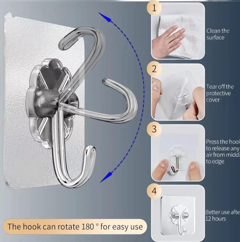 10 Pieces of Strong Self-adhesive Hooks, Transparent Hangers, Towels, Bathroom Kitchen Stainless Steel Hooks