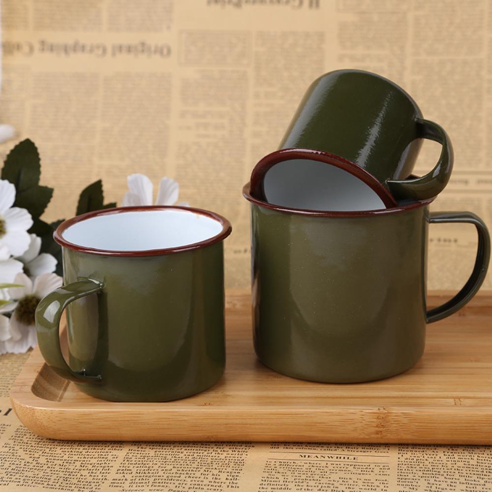 Thickened Tea Jar with Cover Mug Water Cups Nostalgic Enamel Cup  Camping