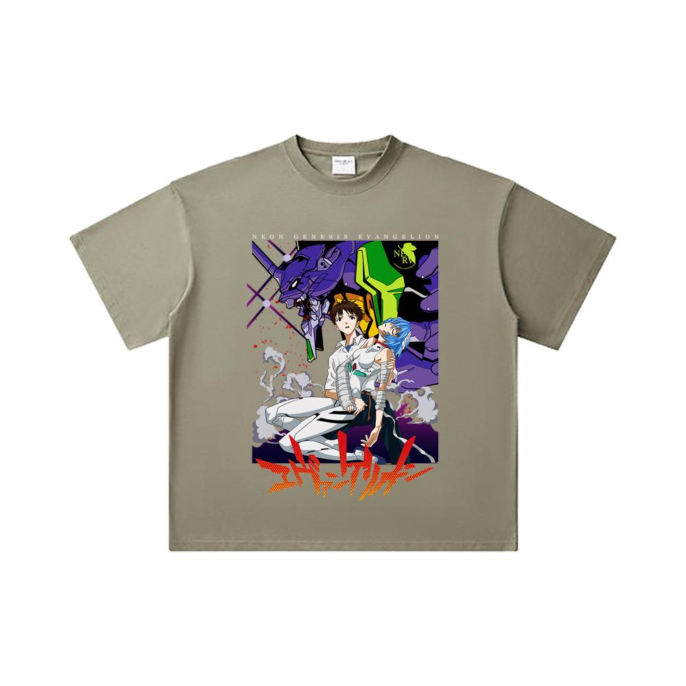 260 GSM Double Yarn 32 Count 100% Cotton Evangelion V1 Print Unisex Heavy Cotton T Shirt