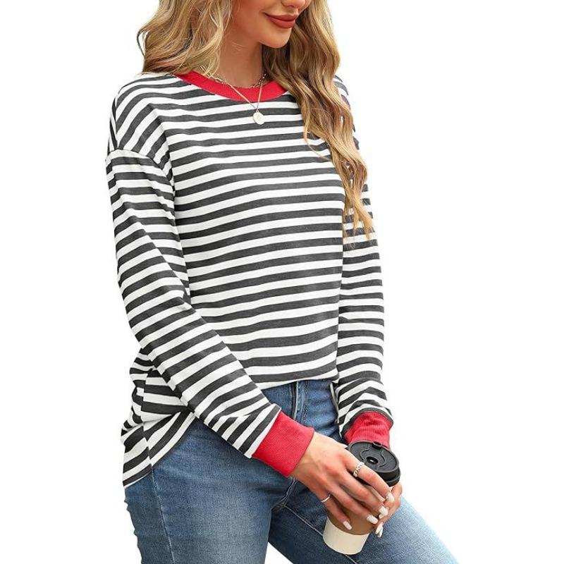 GMXIA Mode Femme Décontracté Loisirs Automne Hiver Imprimé Rayures Manches Longues Col O Blouses & Chemises