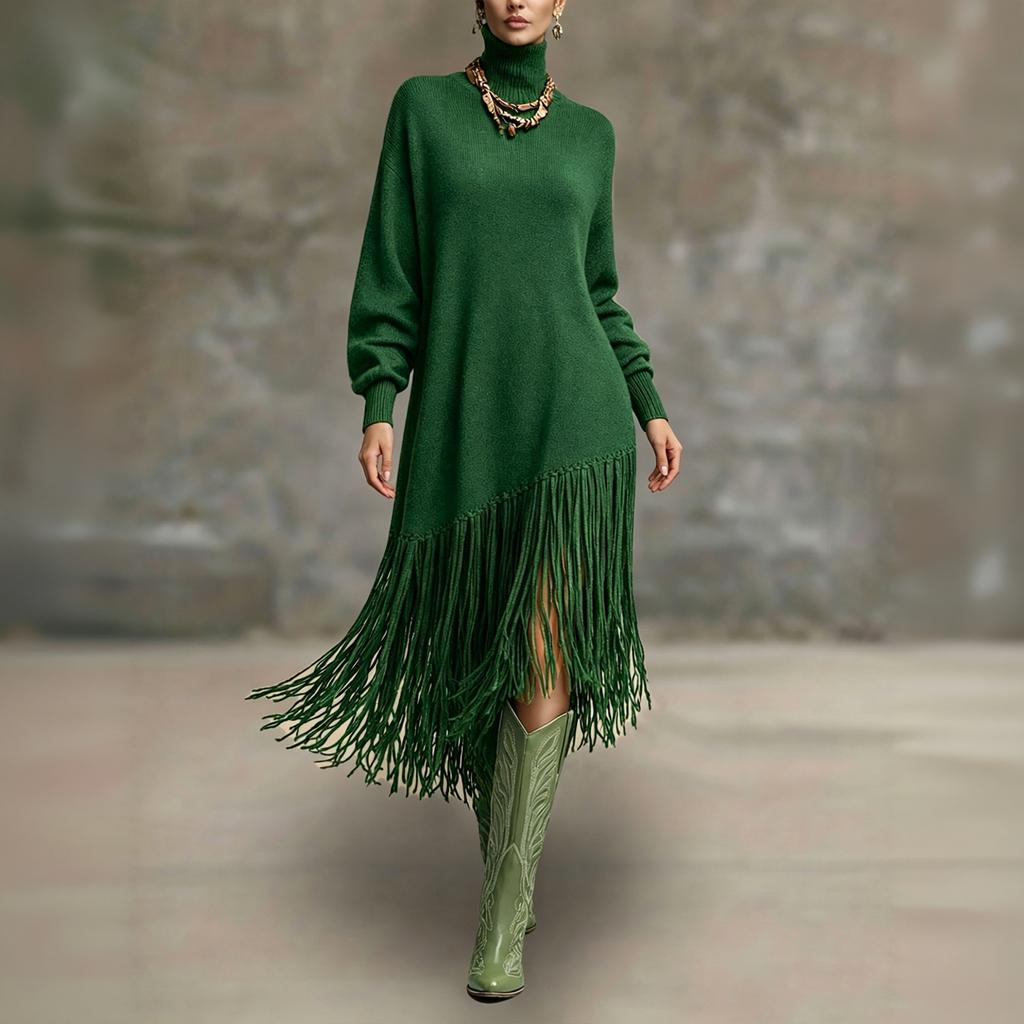 Women's Color Long Dress with High Neck for Party Evening Wear