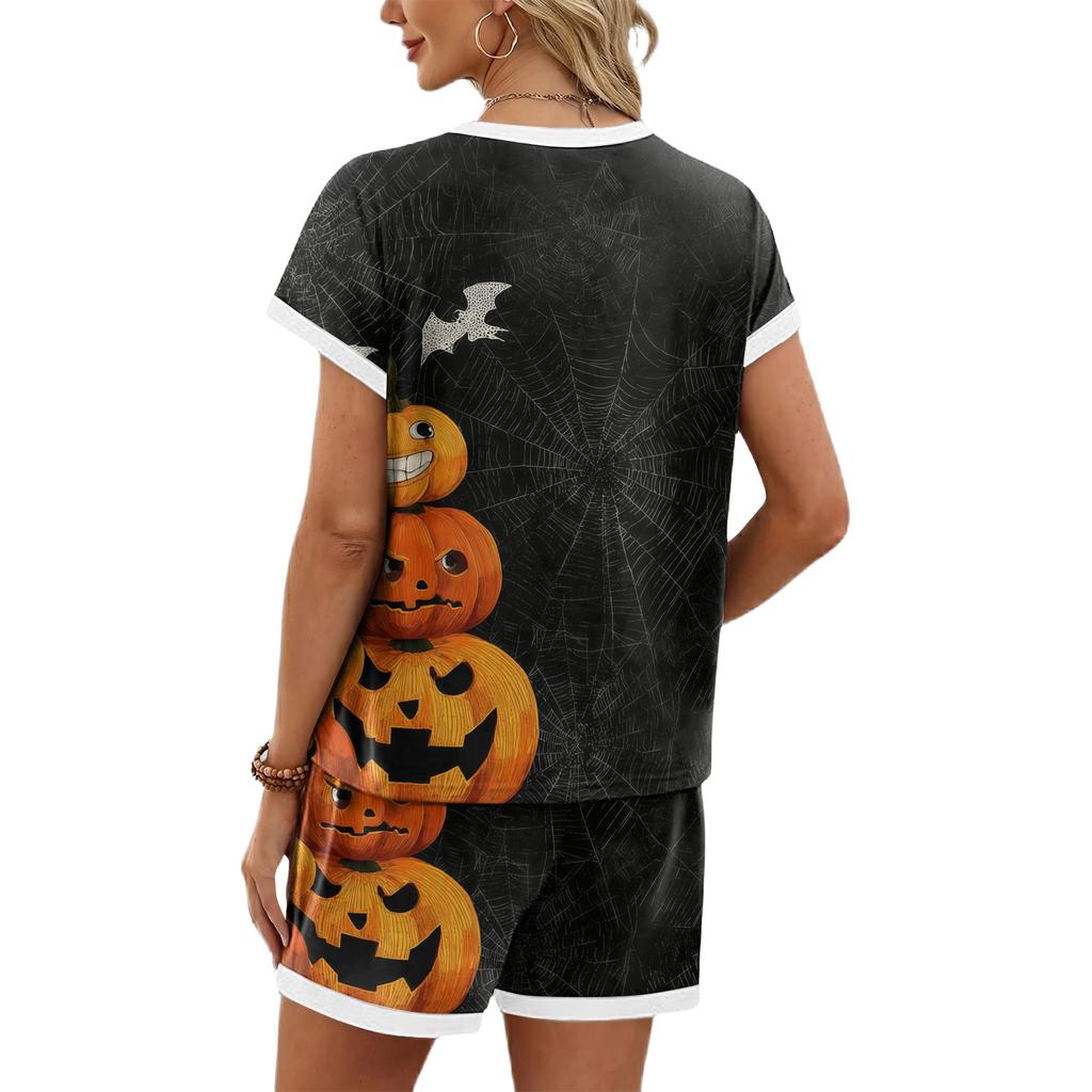 Women's Fashionable Casual Halloween Color-Block Print Set