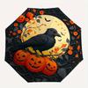Halloween Pumpkin Patch with Crow Umbrella, Portable 3-Fold Compact Umbrella for Men & Women R144