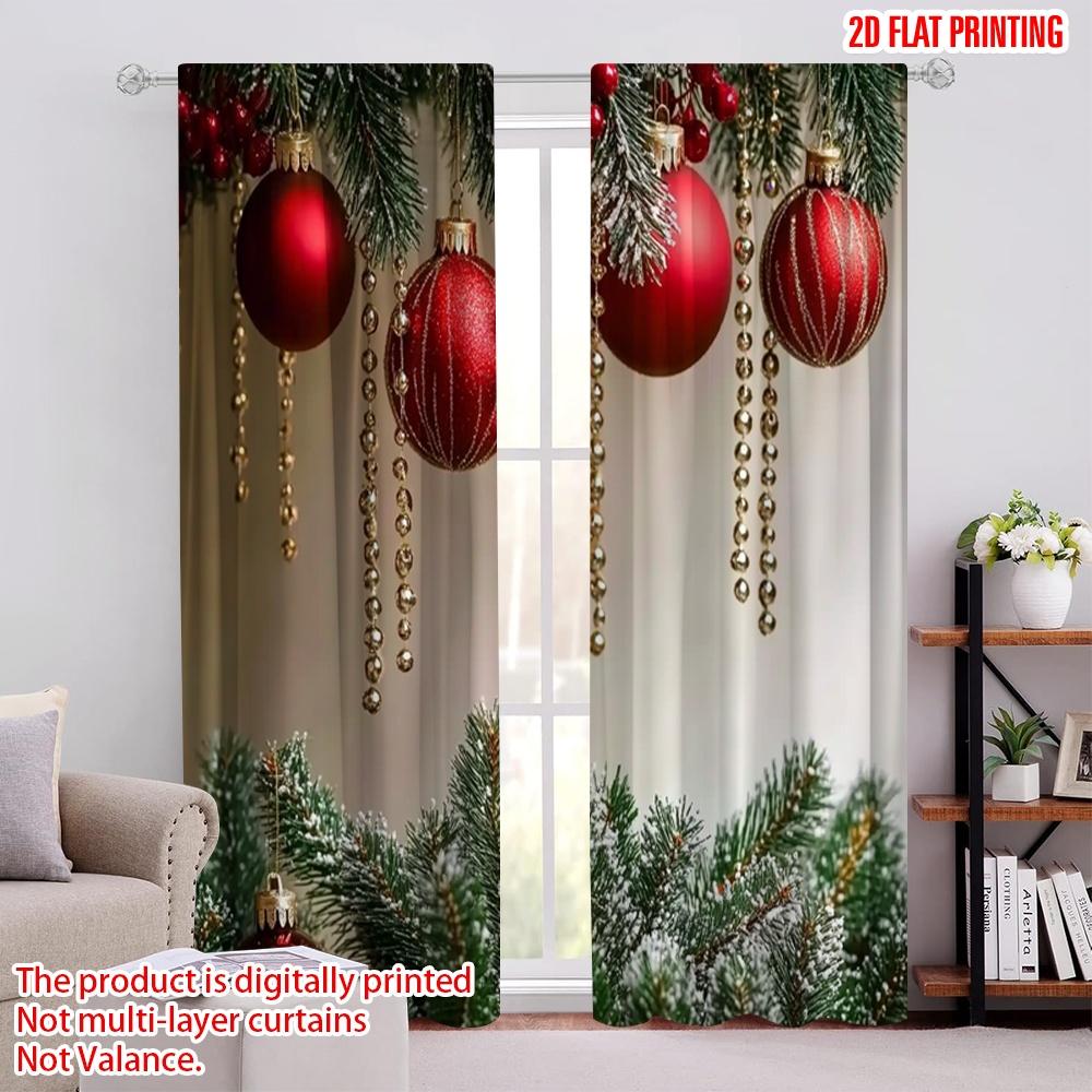 

Set Of 2 Flat Printing Merry Christmas Curtain Elegance Durable Polyester Fabric Without Electricity Festive Wall Made W100*H70(CM)-Rod Pocket&1PCS