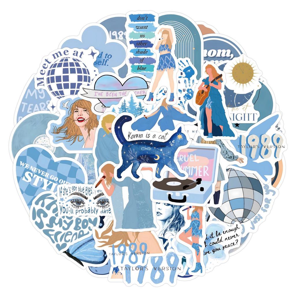 60 Blue Graffiti Stickers: Moldy Taylor Design, Waterproof for DIY Decoration on Guitar, Notebook, Skateboard