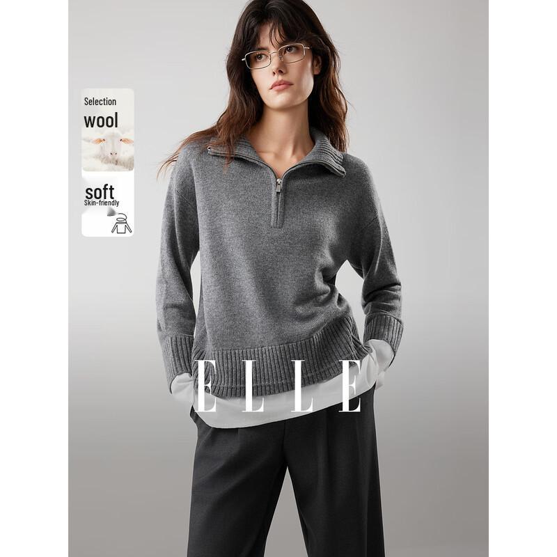 ELLE Faux Two-piece Lamb Wool Loose Sweater S