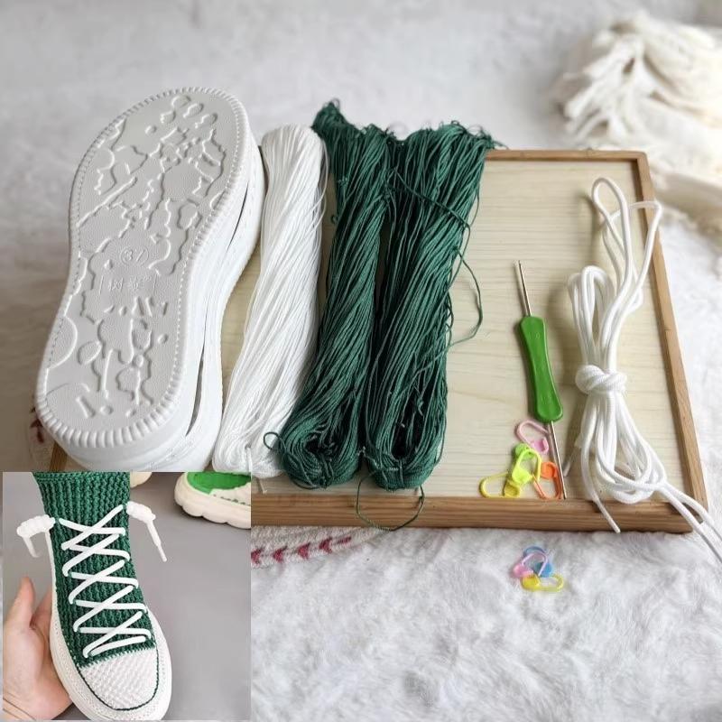 Ręcznie tkane letnie podeszwy haczykowe Podeszwy antypoślizgowe z gumy + pusta linia Ręcznie robione na drutach kapcie Krótkie buty DIY Buty szydełkowe Materiał