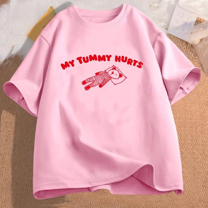 My Tummy Hurts Bear Meme Graphic T Shirts Cotton Short Sleeve Tshirts Oversize Unisex Clothes Funny Print Tees Shirt Unisexs Clothes