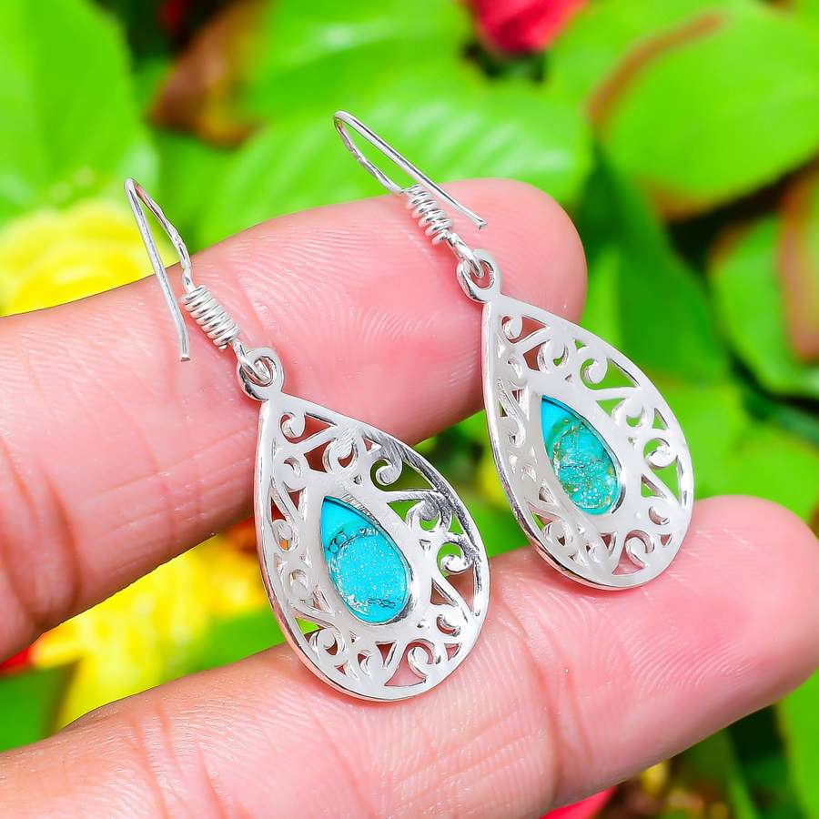 Natural Santa Rosa Turquoise Gemstone 925 Sterling Silver Earring 1.65" A7m24