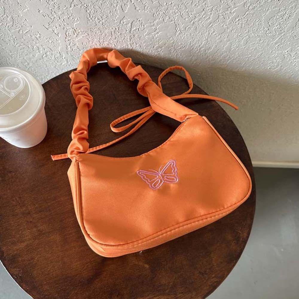 Borsa Sottobraccio Mezzaluna Ricamata in Oxford Nylon Borsa Tote con Fiocco per Esterno