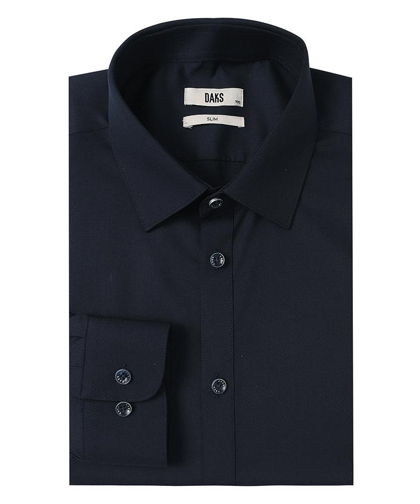 DAKS SHIRTS No-Care Rayon Blend Solid Shirt Slim Fit Navy_Dma1Shdl305N1