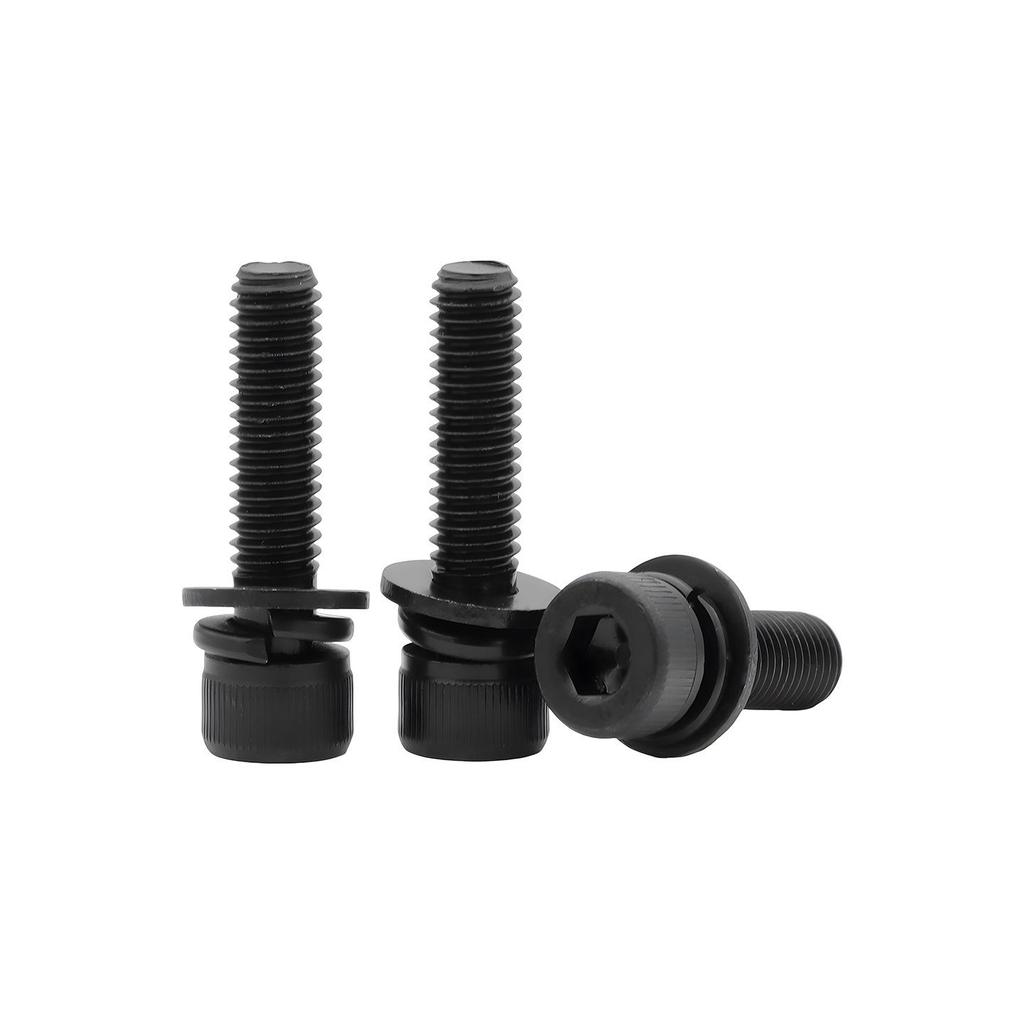 High-Strength Black Socket Head Cap Screws with Washers, Class 12.9, Cylindrical, M2-M12, 3-Piece Set