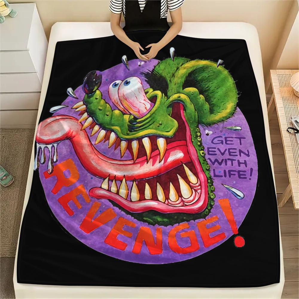 1PC Rat Fink Print Flannel Blanket, High Quality All Seasons, Home Decor, Warmth and Comfort, Perfect for Christmas Gifts