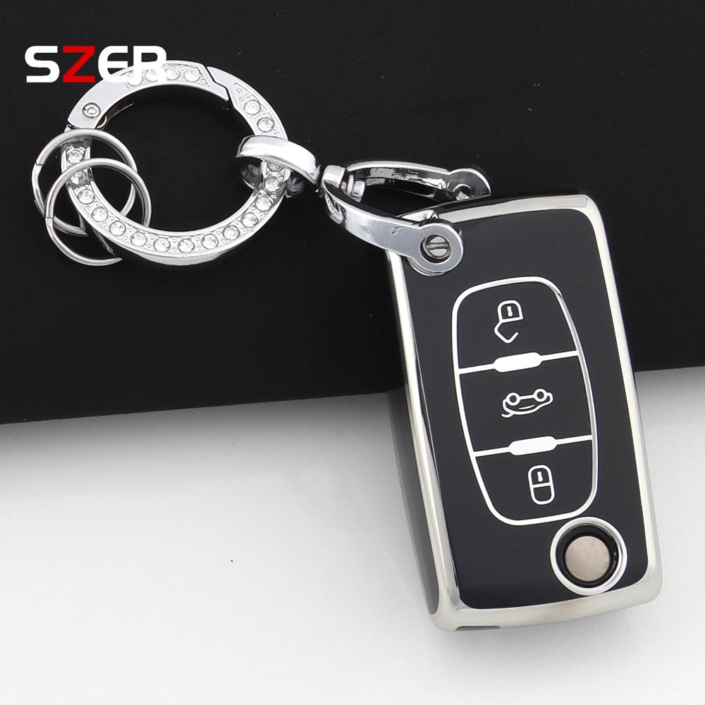 Tpu Car Folding Key Case Cover For Citroen C2 C3 C4 C5 C6 Xsara Berlingo For Peugeot 207 307 308 407 607 807 Holder Fob Keychain