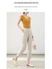 Women's High-Waist Cotton Linen Cigarette Pants - Summer 2025, Petite Eight-Point Casual, Straight Leg