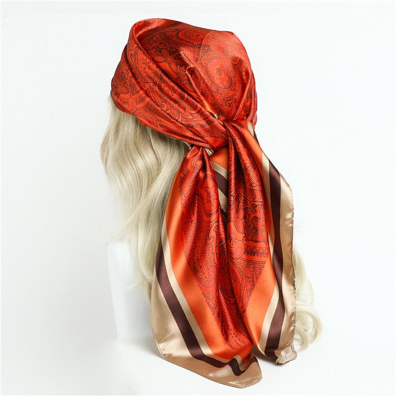 Luxury Square Silk Scarf Women Shawl 90*90Cm Cashew Print Kerchief Femme Headscarf Foulard Satin Bandana Hijab Scarves