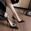 Pointed Shoes, Rivets, Shallow Mouth, Thin Heel Temperament, Single Shoes for Women's New Versatile Black High Heels for Women, Beautiful