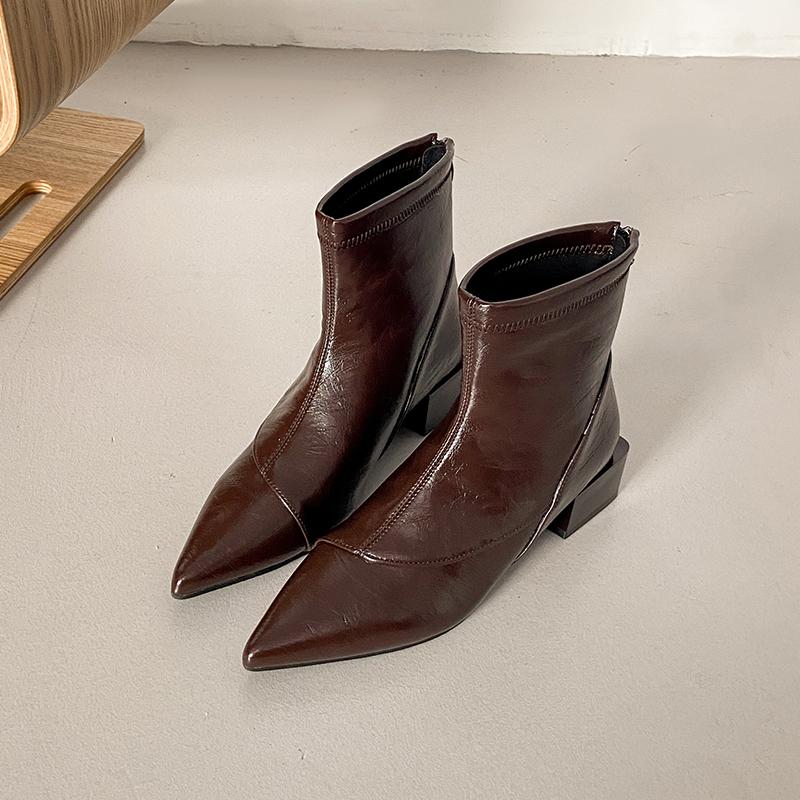 

Женские ботильоны челси на толстом каблуке, модные туфли для стриптиза с острым носком, женские винтажные узкие короткие ботильоны Де Мухе 35