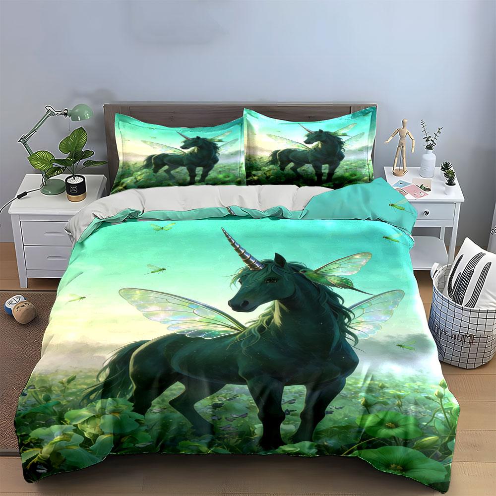 Black Unicorn with Wings. Bedding Sets Duvet Cover Sets Duvet Covers Pillowcases(1 * Duvet Cover 2 * Pillowcases Without Duvet Insert)