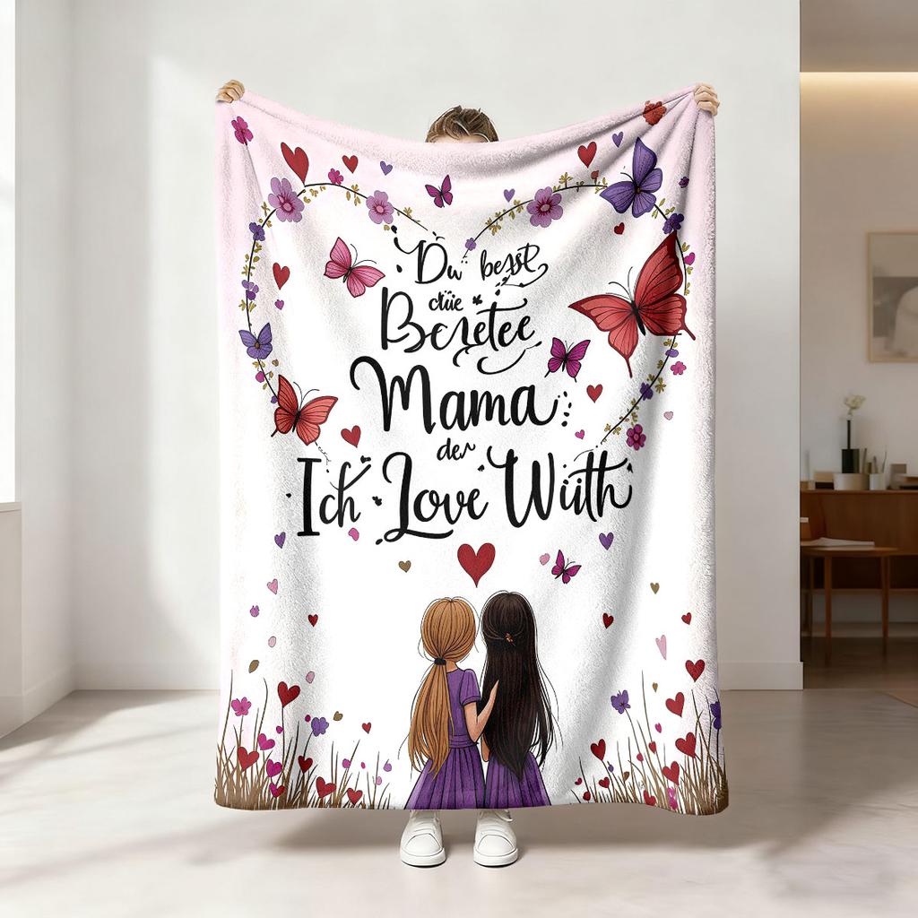 Mother's Day Flannel Blanket 230GSM I Love You Mom Floral Print Soft Cozy Throw Blanket Gift for Mom Grandma